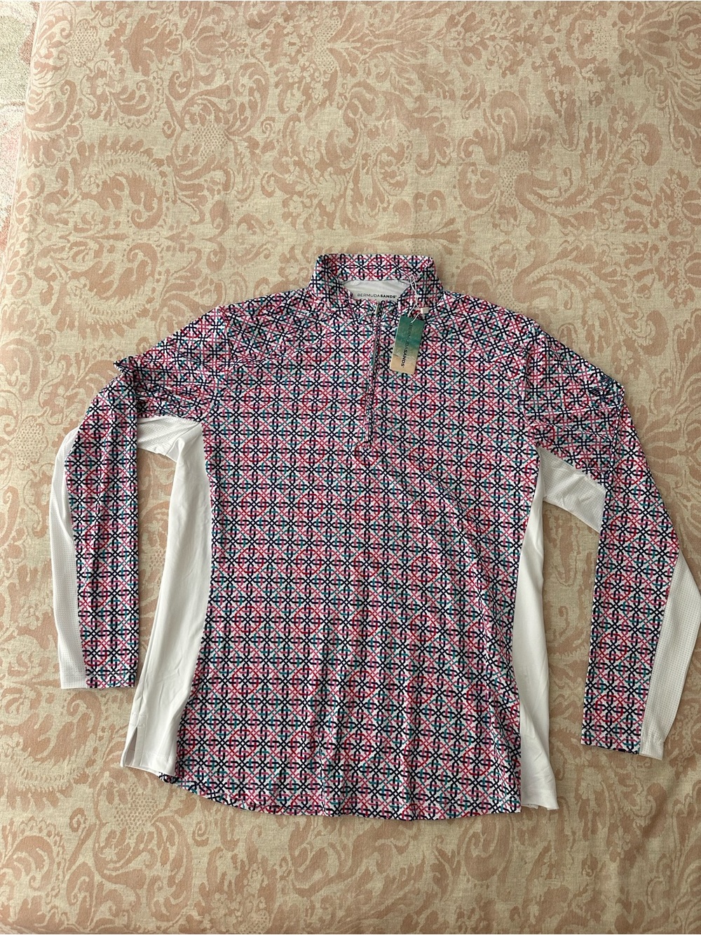 Women's Pink Geometric Long-Sleeve Performance Top